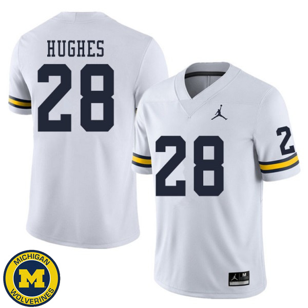 Mens University of Michigan #28 Danny Hughes White High School Jersey